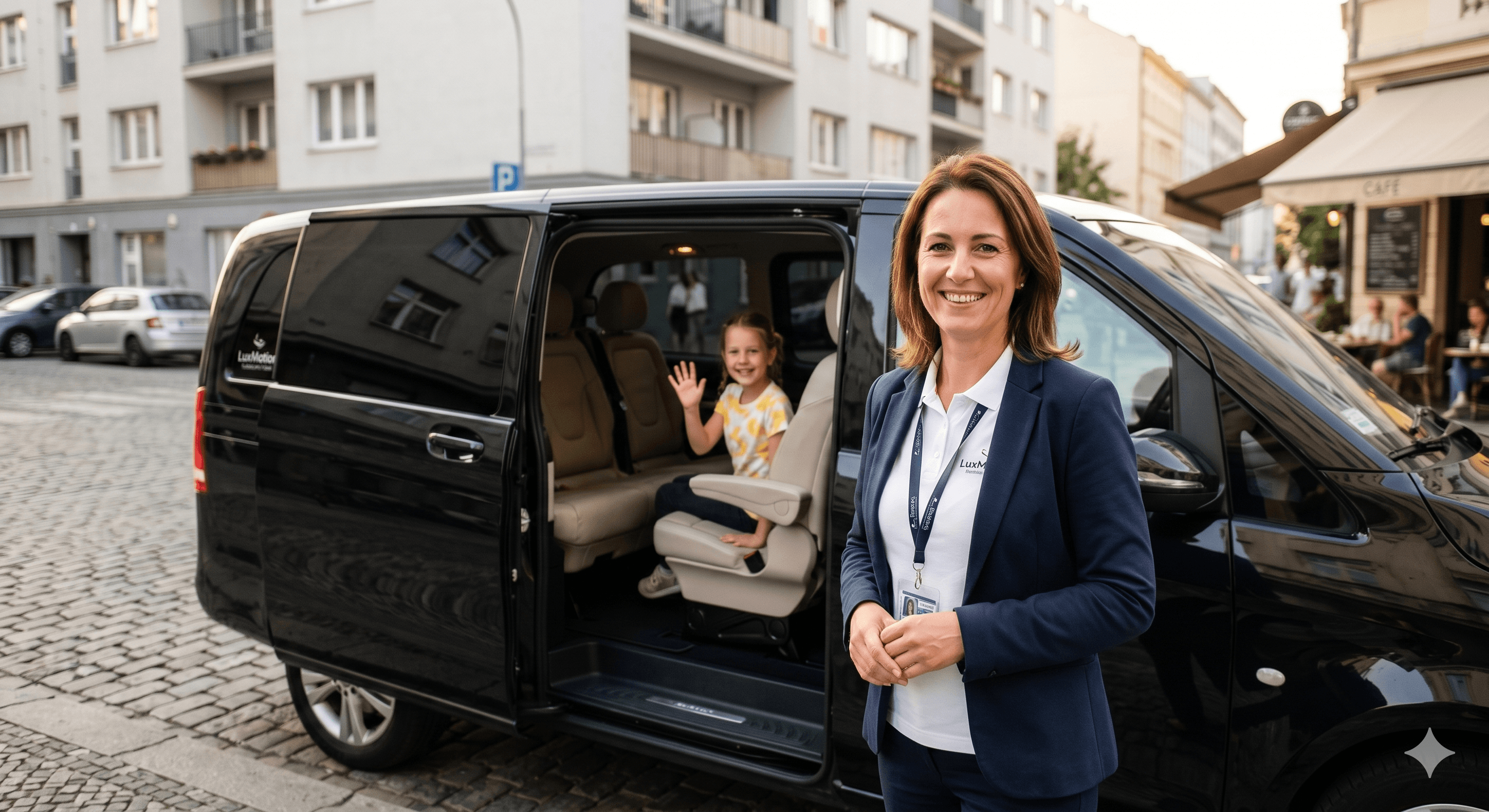 Motorista LuxMotion com criança na carrinha escolar