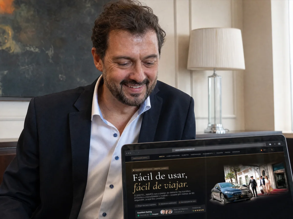 Hotelier looking at the transfer booking page branded with their own hotel