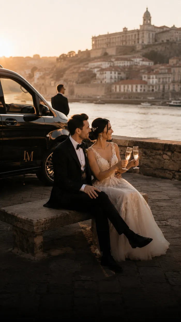 Couple toasting with panoramic view